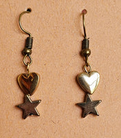 Solid Pyrite Star &  Heart Dangle Earrings ⭐❤️