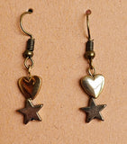 Solid Pyrite Star &  Heart Dangle Earrings ⭐❤️