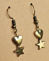 Solid Pyrite Star &  Heart Dangle Earrings ⭐❤️