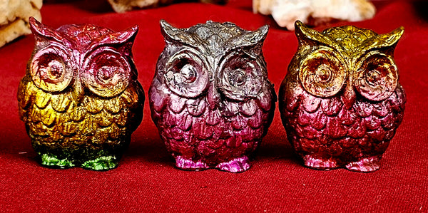 Rainbow Titanium Bismuth Owl Carvings 🌈🦉🌈