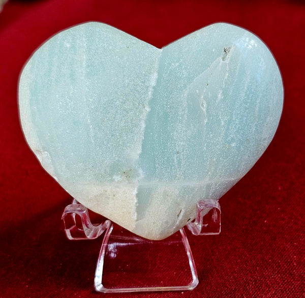 Matte Finish Caribbean Calcite Crystal Puffy Heart