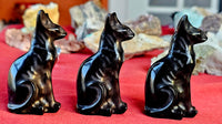 Polished Black Obsidian Egyptian Sphynx Cat Figurine