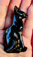 Polished Black Obsidian Egyptian Sphynx Cat Figurine