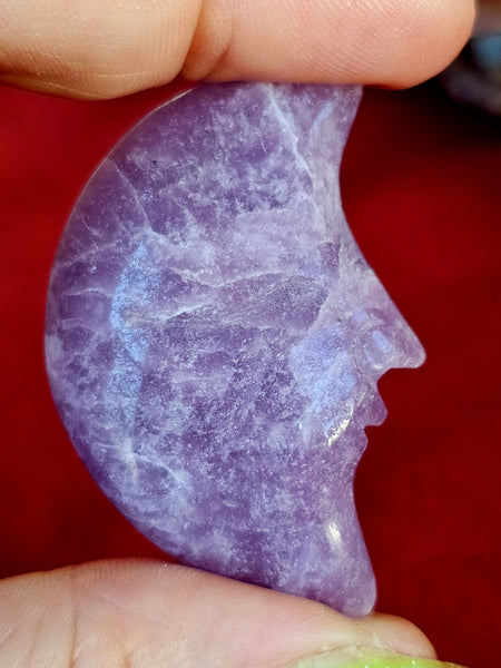 Lepidolite Crystal Crescent Moon w/Face Carving 💜☪️🌛