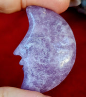 Lepidolite Crystal Crescent Moon w/Face Carving 💜☪️🌛