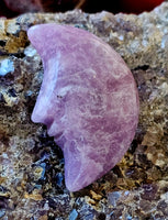 Lepidolite Crystal Crescent Moon w/Face Carving 💜☪️🌛