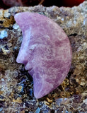 Lepidolite Crystal Crescent Moon w/Face Carving 💜☪️🌛