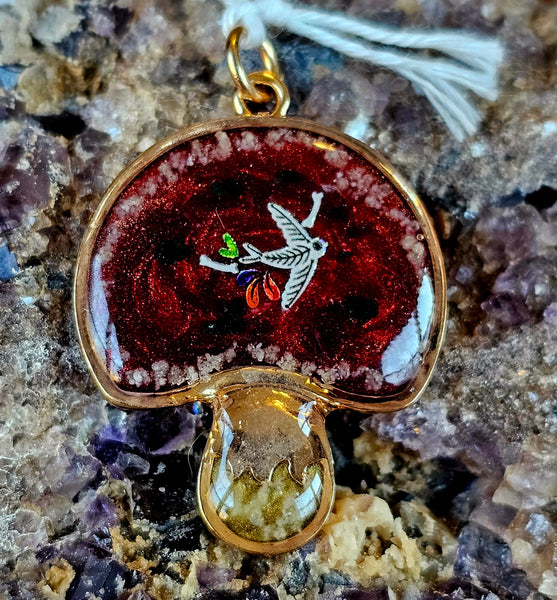 'The Messenger' Indigenous Made Handcrafted Crystal Mushroom Pendant 🕊️🍄📿
