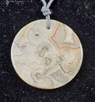 Crazy Lace Agate Disc Pendant on Adjustable Hempcord