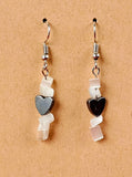 Tumbled Selenite w/Hematite Heart Beads Silver Dangle Earrings 🤍🖤