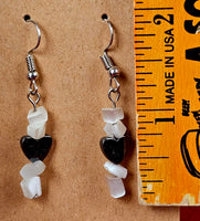 Tumbled Selenite w/Hematite Heart Beads Silver Dangle Earrings 🤍🖤