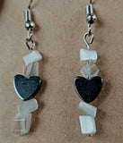 Tumbled Selenite w/Hematite Heart Beads Silver Dangle Earrings 🤍🖤