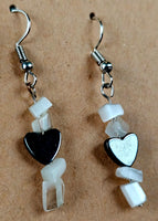 Tumbled Selenite w/Hematite Heart Beads Silver Dangle Earrings 🤍🖤