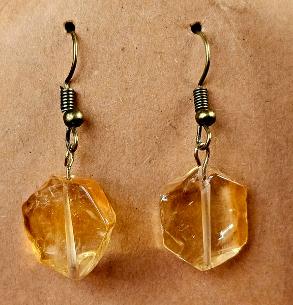 Hexagon Shaped Natural Citrine Silver Dangle Earrings ⚜️💛🎗️