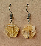 Hexagon Shaped Natural Citrine Silver Dangle Earrings ⚜️💛🎗️