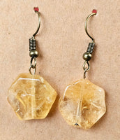 Hexagon Shaped Natural Citrine Silver Dangle Earrings ⚜️💛🎗️