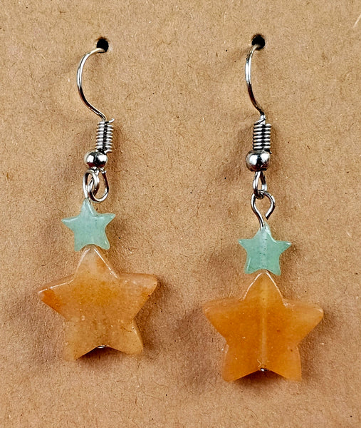 Orange & Green Aventurine Crystal Silver Dangle Earrings 🧡🌟💚