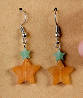 Orange & Green Aventurine Crystal Silver Dangle Earrings 🧡🌟💚