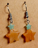 Orange & Green Aventurine Crystal Silver Dangle Earrings 🧡🌟💚