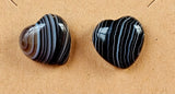 Black Banded Agate Heart Shaped Silver Stud Earrings 🖤