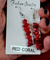 Red Coral Crystal Dangle Earrings 🪸🍒♥️