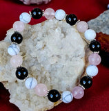 Rose Quartz, Black Obsidian, & Howlite Crystal Bracelet 📿🖤🩷🤍