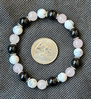 Rose Quartz, Black Obsidian, & Howlite Crystal Bracelet 📿🖤🩷🤍