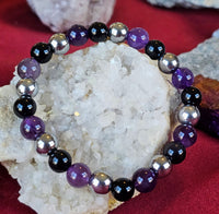 Hematite, Amethyst, Black Obsidian Crystal Bracelet 📿🖤💜