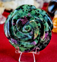 Zoisite & Ruby 3D Crystal Rose Carving 🩷🌹💚