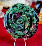 Zoisite & Ruby 3D Crystal Rose Carving 🩷🌹💚