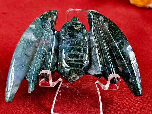 Moss Agate Crystal Bat Carving 💚🦇