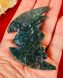 Moss Agate Crystal Bat Carving 💚🦇