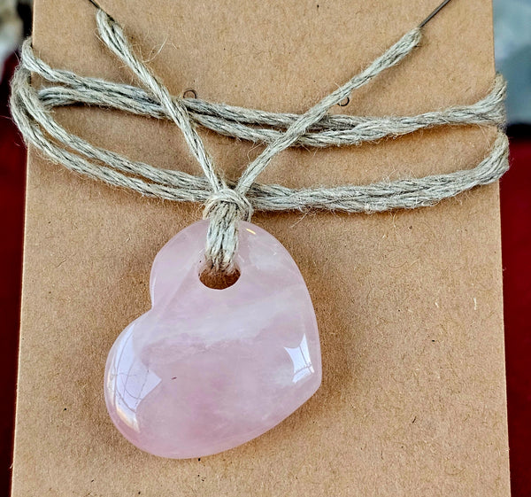 Rose Quartz Puffy Heart Pendant on Natural Adjustable Hempcord 🌸📿🩷