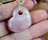 Rose Quartz Puffy Heart Pendant on Natural Adjustable Hempcord 🌸📿🩷