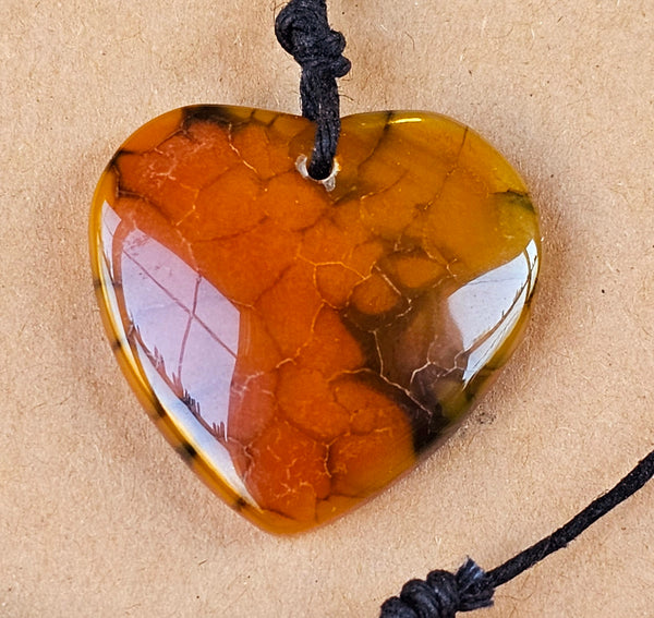 Snakeskin Agate Crystal Heart Pendant on Black Adjustable Hempcord #2 📿🧡❤️