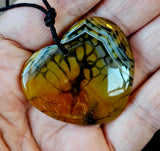 Snakeskin Agate Crystal Heart Pendant on Black Adjustable Hempcord 📿🧡🐍