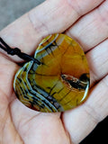 Snakeskin Agate Crystal Heart Pendant on Black Adjustable Hempcord 📿🧡🐍