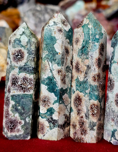 Green Rhyolite Flower Jasper Crystal Tower 💚🌸🍏 – Erika's Classy Crystals
