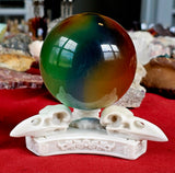 Triple Raven Skull Crystal Sphere Holder 💀🔮✨🐦‍⬛