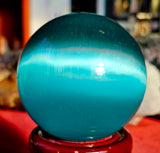 Teal Cat's Eye Crystal Sphere 🔮🩵✨