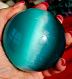 Teal Cat's Eye Crystal Sphere 🔮🩵✨