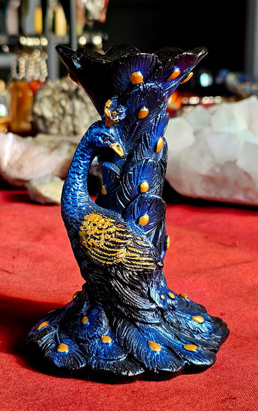 LG. Blue w/Gold Accents Peacock Sphere Holder ⚜️✨🔮🦚💙