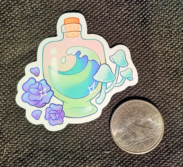 Celestial Ocean Bottle Sticker 🏵️🌊🍄