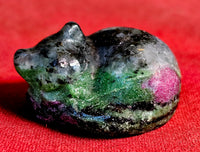 Zoisite & Ruby Crystal Sleeping Kitty Carving 😴😻