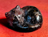 Arfvedsonite aka Fireworks Stone & Garnet Crystal Sleeping Kitty Crystal Carving 🐾😴😻