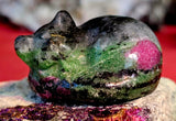 Zoisite & Ruby Crystal Sleeping Kitty Carving 😴😻