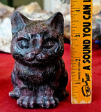 LG. Arfvedsonite aka Fireworks Stone w/Garnet Kitty Statue