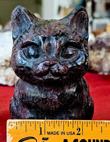 LG. Arfvedsonite aka Fireworks Stone w/Garnet Kitty Statue