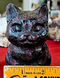 LG. Arfvedsonite aka Fireworks Stone w/Garnet Kitty Statue