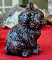 LG. Arfvedsonite aka Fireworks Stone w/Garnet Kitty Statue